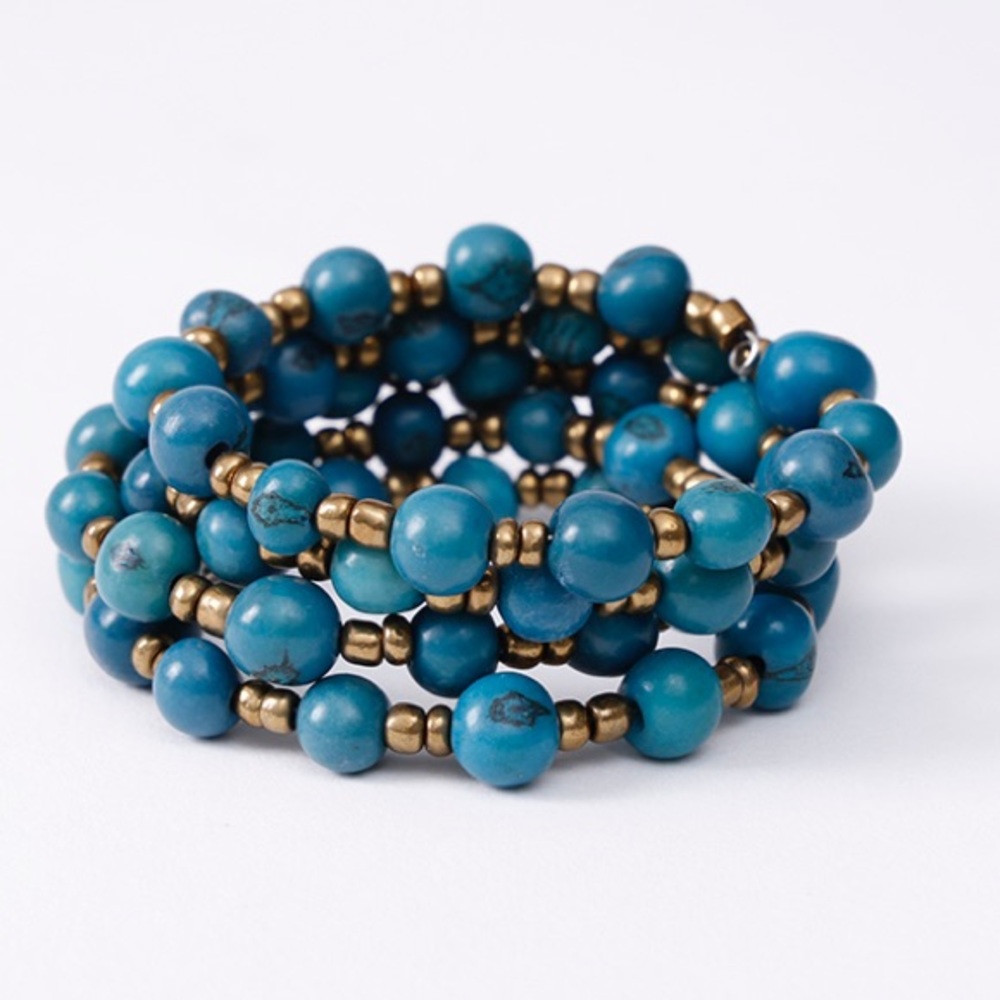 Artisan Tagua Nut Wrap Bracelet Handmade in Ecuador | Brown and Blue